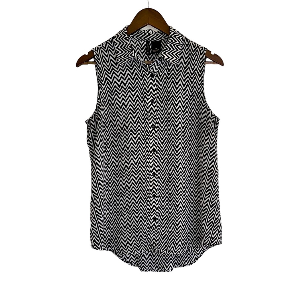 New directions black white chevron, sleeveless blouse, women’s M